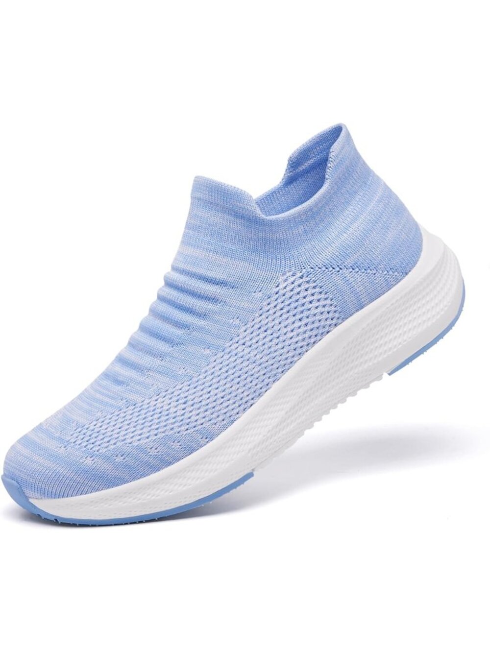 Women's Light Blue Comfort Lightweight Sock Mesh Slip on Casual Sneaker Shoes